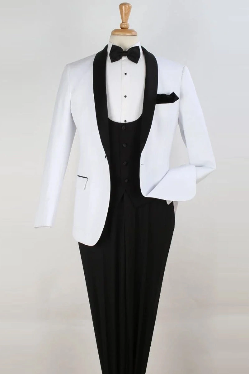 Tuxedo blanco para hombre: Elegancia con chaleco, un botón, estilo vanguardista, ¡perfecto para tu evento!
