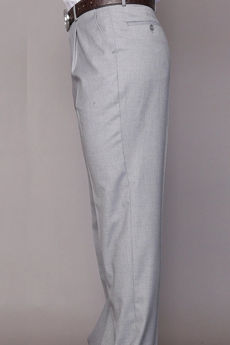 Pantalón de vestir de lana gris para hombre: Elegancia atemporal, corte clásico, tallas grandes.